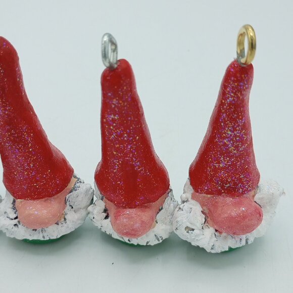 Red Chris Green Gnome Ornaments Christmas Pendant Handmade OOAK Folkart Set of 4 - Picture 4 of 8